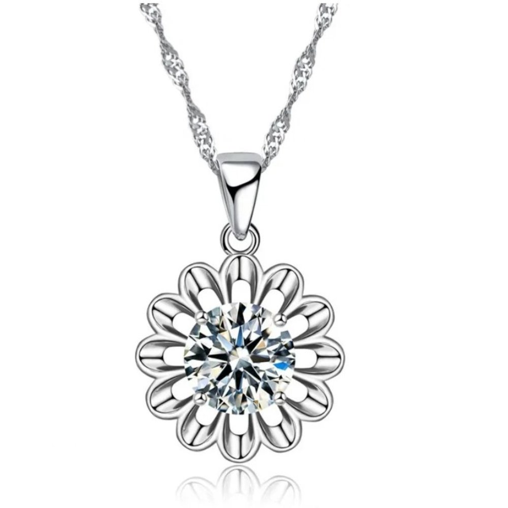 925 Sterling Silver Earrings And Necklace Set Bundle Shape Flower Minimalist - Picture 3 of 4